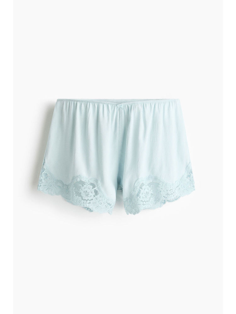 H&M Women Blue Lace-Trimmed Pyjama Shorts-picture-12