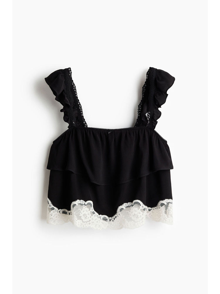 H&M Women Black Lace-Trimmed Pyjama Top-picture-36