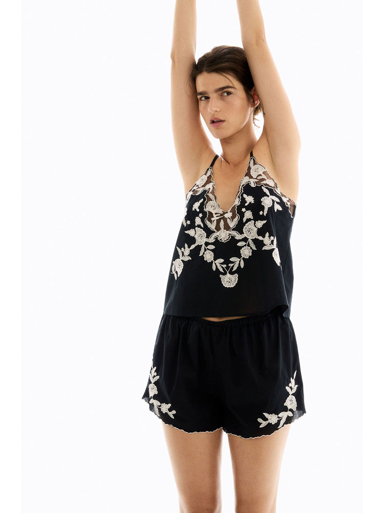 H&M Women Black Embroidered Cotton Pyjamas-picture-37