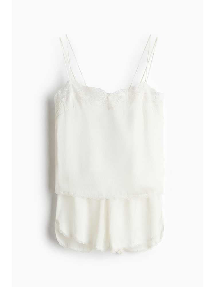 H&M Women White Lace-Trimmed Satin Pyjamas-picture-36