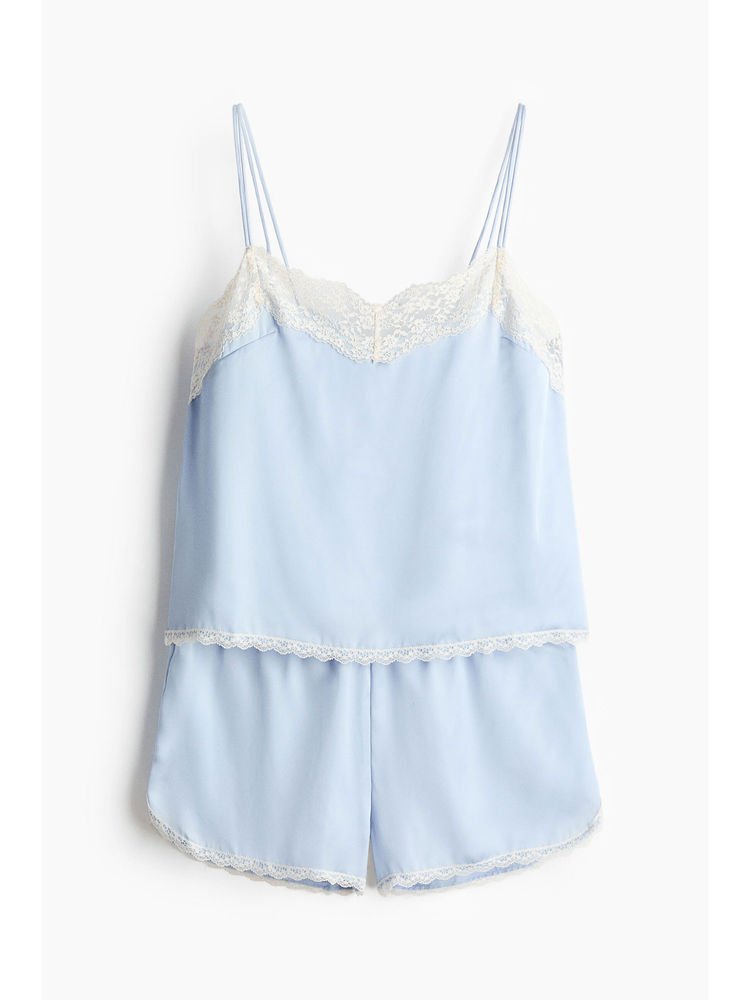 H&M Women Blue Lace-Trimmed Satin Pyjamas-picture-36