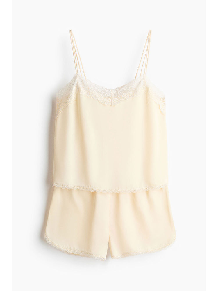 H&M Women Yellow Lace-Trimmed Satin Pyjamas-picture-20
