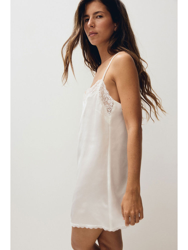 H&M Women White Lace-Trimmed Satin Nightslip-picture-37