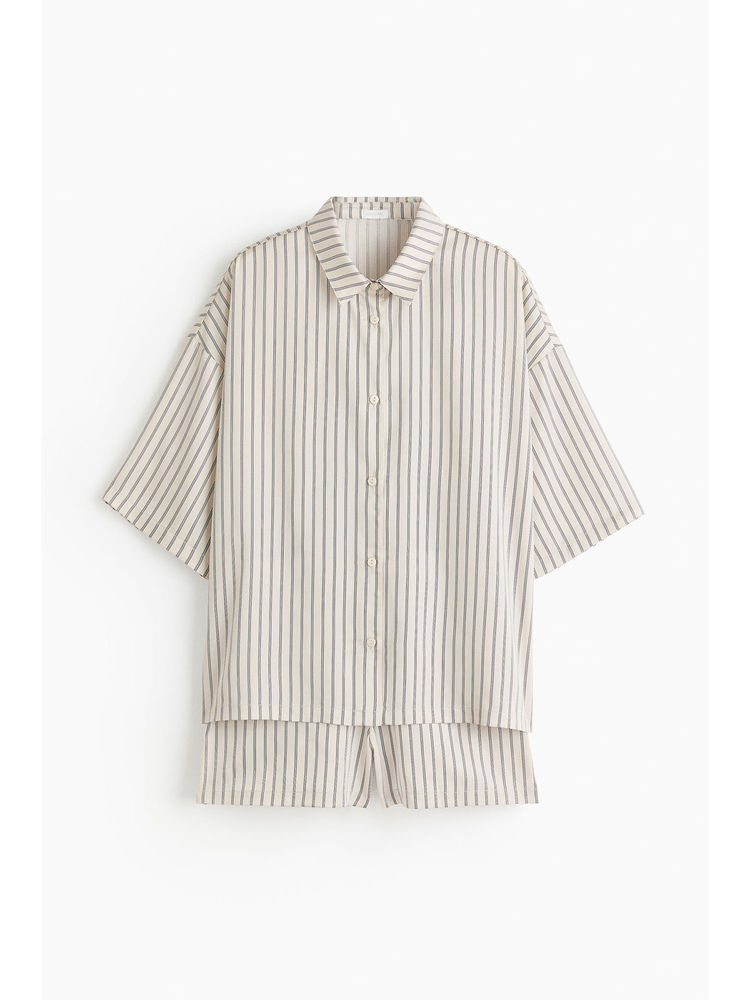 H&M Women Beige Striped Lyocell Satin Pyjamas-picture-38