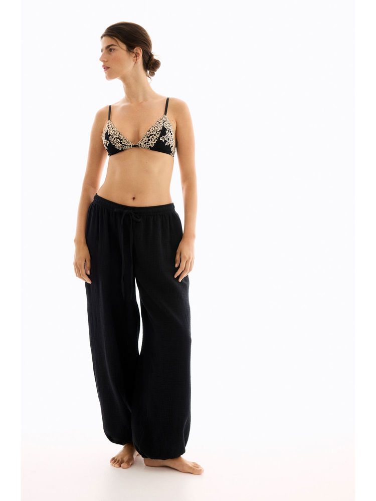 H&M Women Black Cotton Muslin Pyjama Bottoms-picture-34