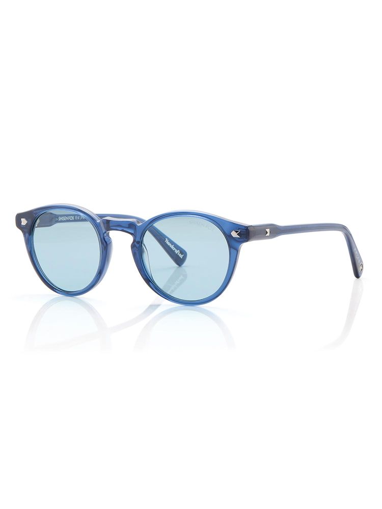 Shisen Fox Unisex Arias Miyoko Acetate Blue Round Uv Coating Full Rim Sunglass-Asg21 (49)-image-49