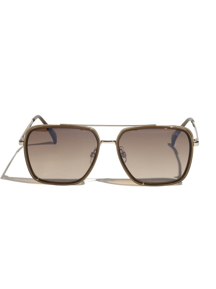 Vintage Unisex Metal Brown Rectangle UV Coating Full Rim Sunglass-Guilt Col 311 (57)-image-43