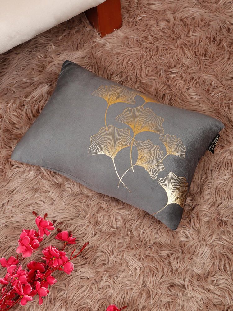 HOSTA HOMES Soft Velvet Golden Foil Printed Cushion Covers Grey (12X18 Inches)-picture-10