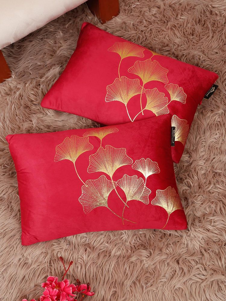 HOSTA HOMES Soft Velvet Golden Foil Printed Cushion Covers Maroon (Pack Of 2) (12X18 Inches)-picture-19