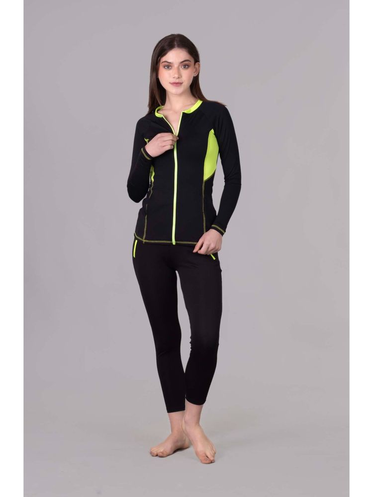 Keepfit Long Sleeves Zippered Rashguard Swimsuit for Women Black-picture-36
