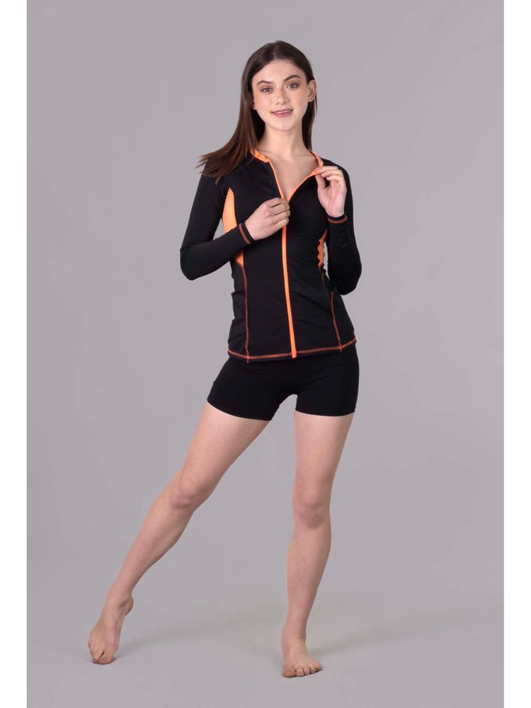 Keepfit Long Sleeves Zippered Rashguard Swimsuit for Women Black-picture-35