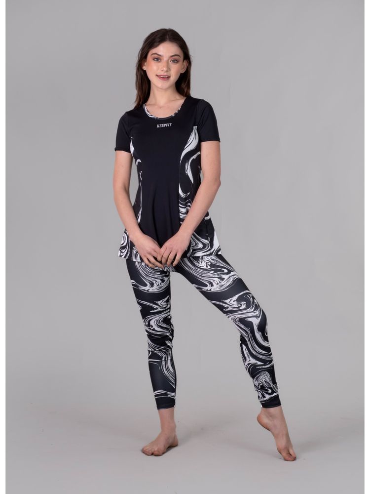 Keepfit Womens Marble Printed Swimsuit Black-image-0