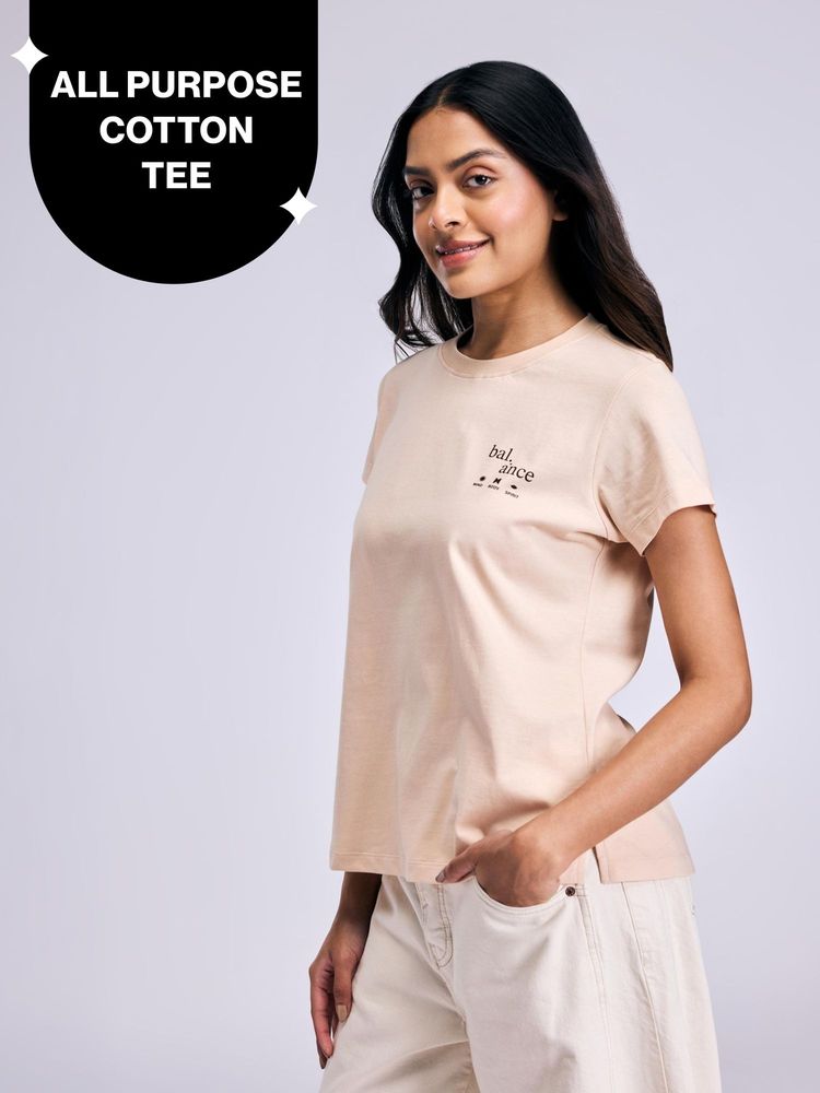 Nykd By Nykaa Breathe Cotton All Purpose Multi-Tasking Tee NYAT513 Irish Cream-image-13