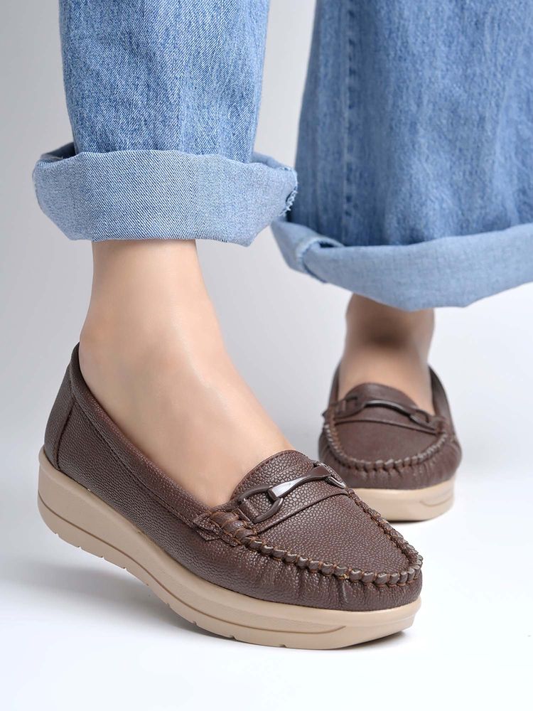 Shoetopia Women Brown Platform Loafers-picture-24