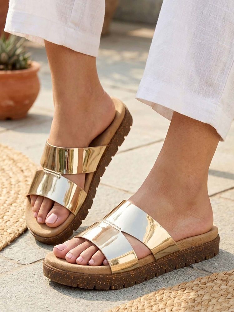 Carlton London Women Gold Mirror Sandals-image-28