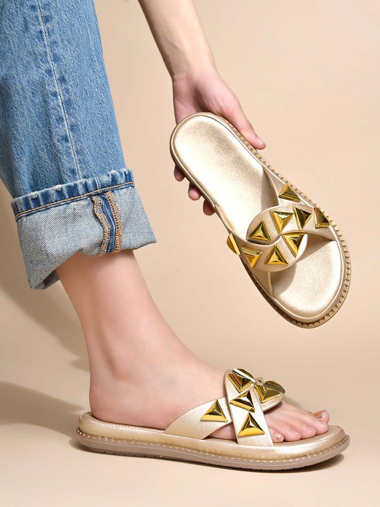 Shoetopia Women Golden Embellished Sandals-picture-25