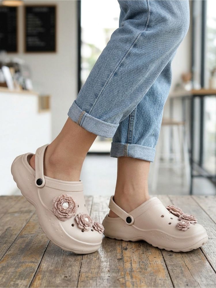 Iconics Women Beige Flora Clogs-image-49