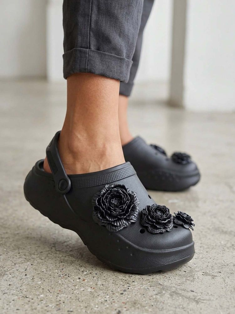 Iconics Women Black Flora Clogs-picture-21