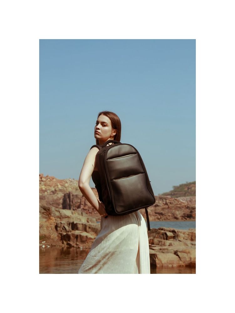 RASHKI Aero Women's Vegan Leather Laptop Bagpack Black-picture-12