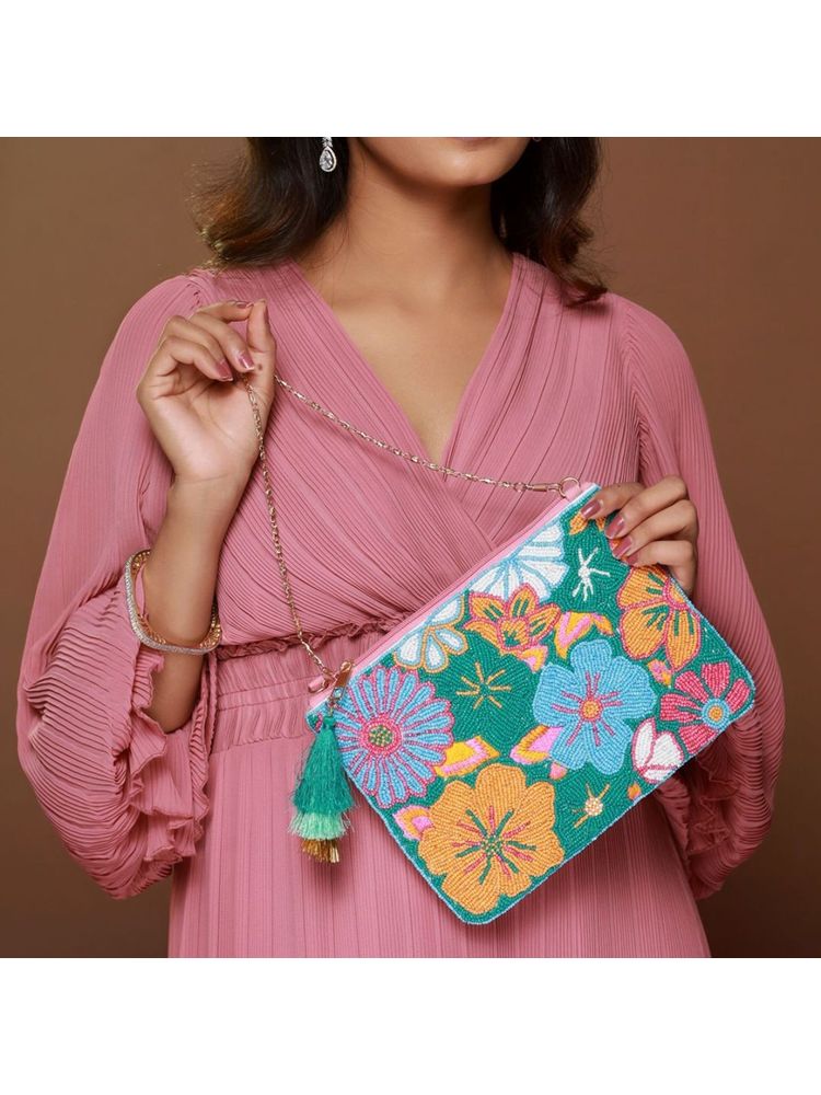 Priyaasi Phool Hari Green Multi Color Zipper Pouch-picture-12