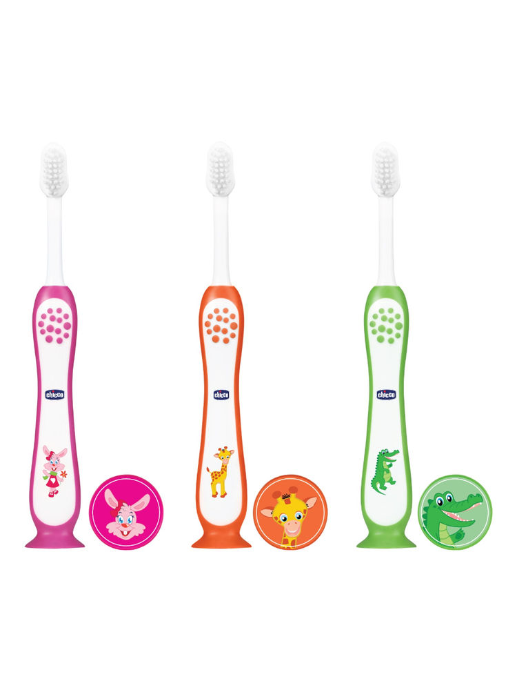 Chicco Pink, Orange & Green Toothbrush - Pack Of 3-image-4