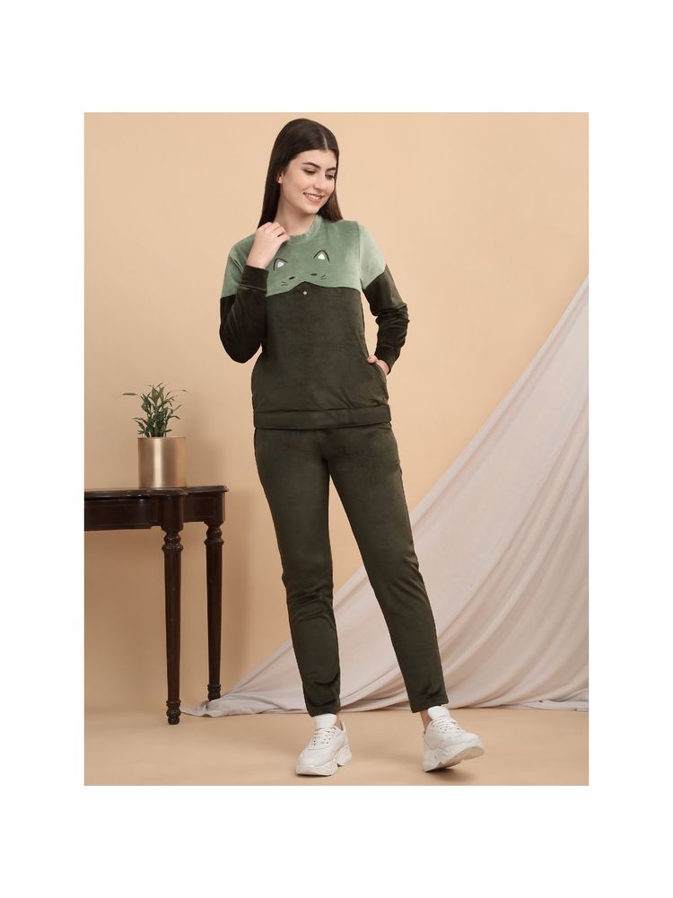 Sweet Dreams Women Colourblock Track Suit Olive (Set of 2)-picture-26