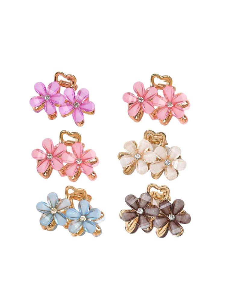 Matra Hair Clips Mini Flower Clutchers Small Daisy Crystal Gold Rhinestone - Set Of 6-image-15