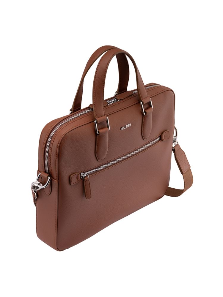 HALDEN Belford Tan Vegan Saffiano Leather Laptop Bag-image-48