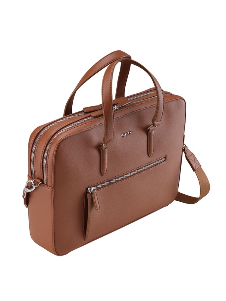HALDEN Harrington Tan Vegan Saffiano Leather Laptop Bag-image-49