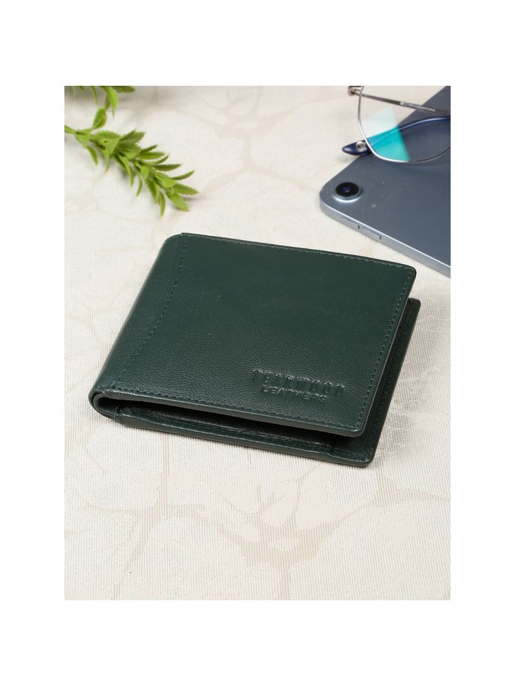 Teakwood Mens Green Solid Leather Two Fold Wallet