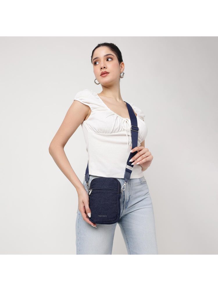 fastrack accessories Fastrack Navy Blue Denim Sling Bag with Detachable Webbing Strap-picture-27