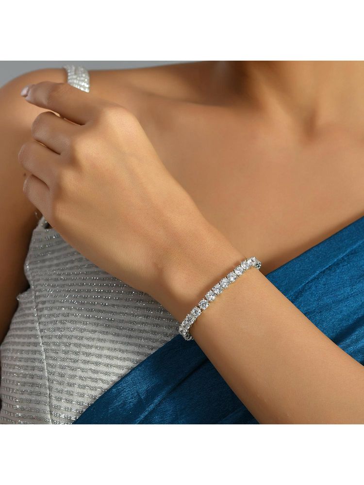 Voylla Sparkling Elegance Timeless Glamour Statement Tennis Adjustable Bracelet-picture-7