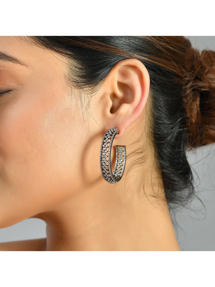 Voylla Celeste Regal American Diamond Hoop Earrings-picture-44