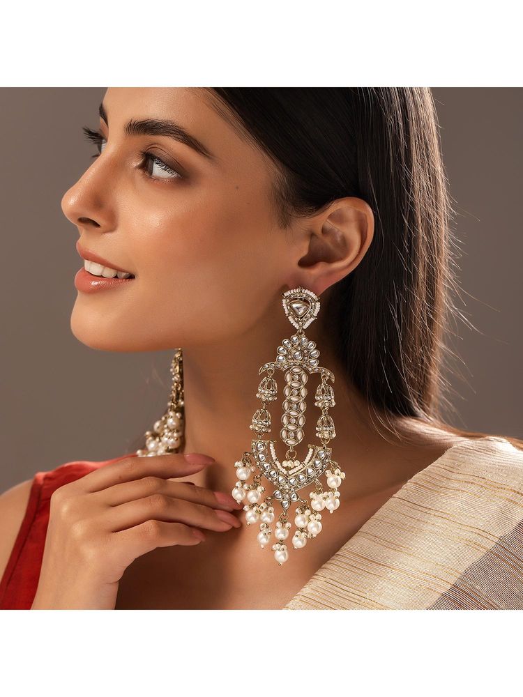 Voylla Gold Opulence Royal Adah Chaand Bali Earrings-image-2