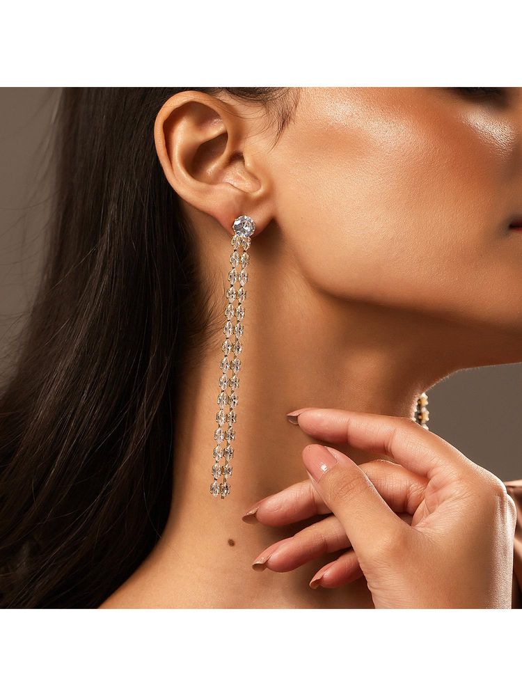 Voylla Korean Bling Golden Glitter Rainfall Earrings-picture-15