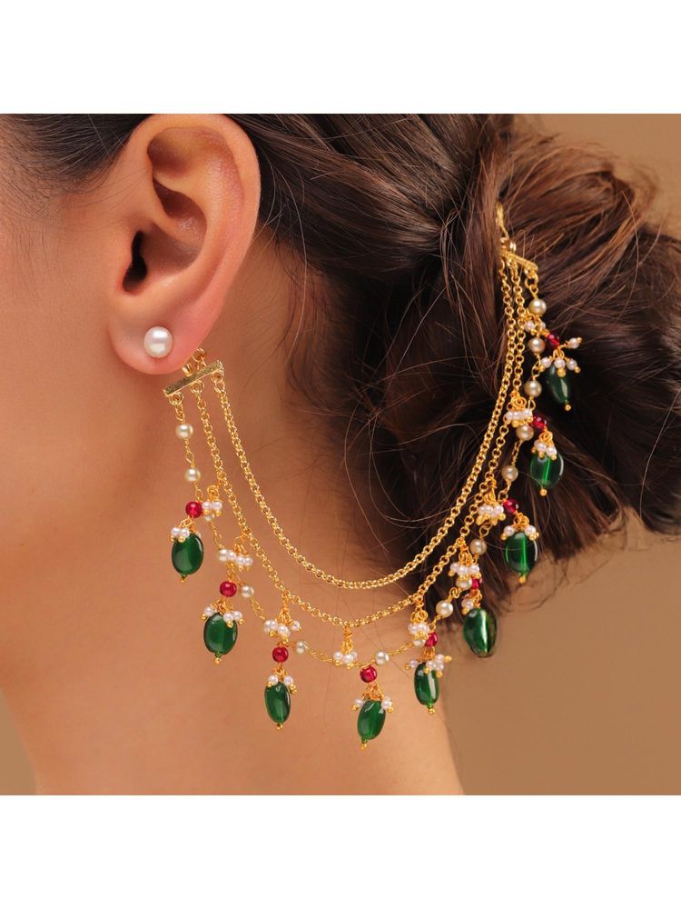 Voylla Pearl Elegance Royal Drop Earrings Chain-picture-10