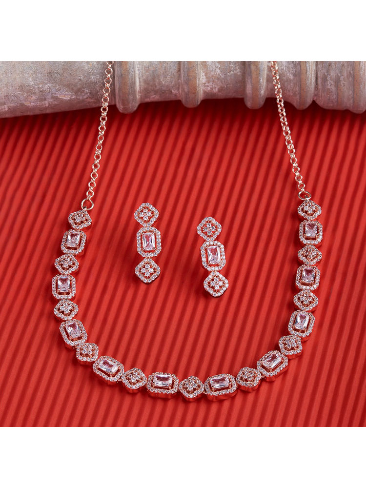 Zaveri Pearls Rose Gold Cubic Zirconia Bling Sleek Necklace & Earring Set-ZPFK15257-picture-23