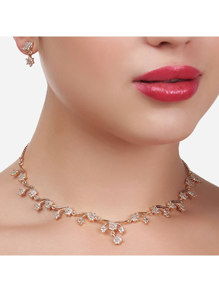 Zaveri Pearls Rose Gold Cubic Zirconia Party Bling Necklace & Earring Set-ZPFK15273-picture-27