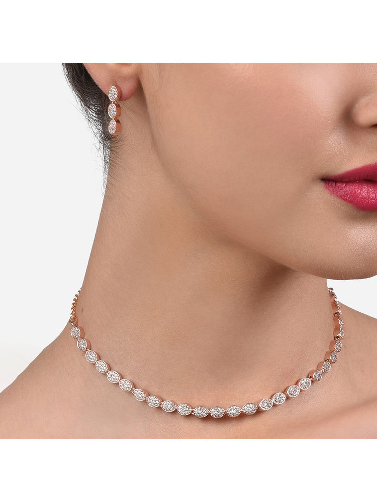 Zaveri Pearls Rose Gold Cubic Zirconia Sleek Necklace & Earring Set-ZPFK15281-picture-13