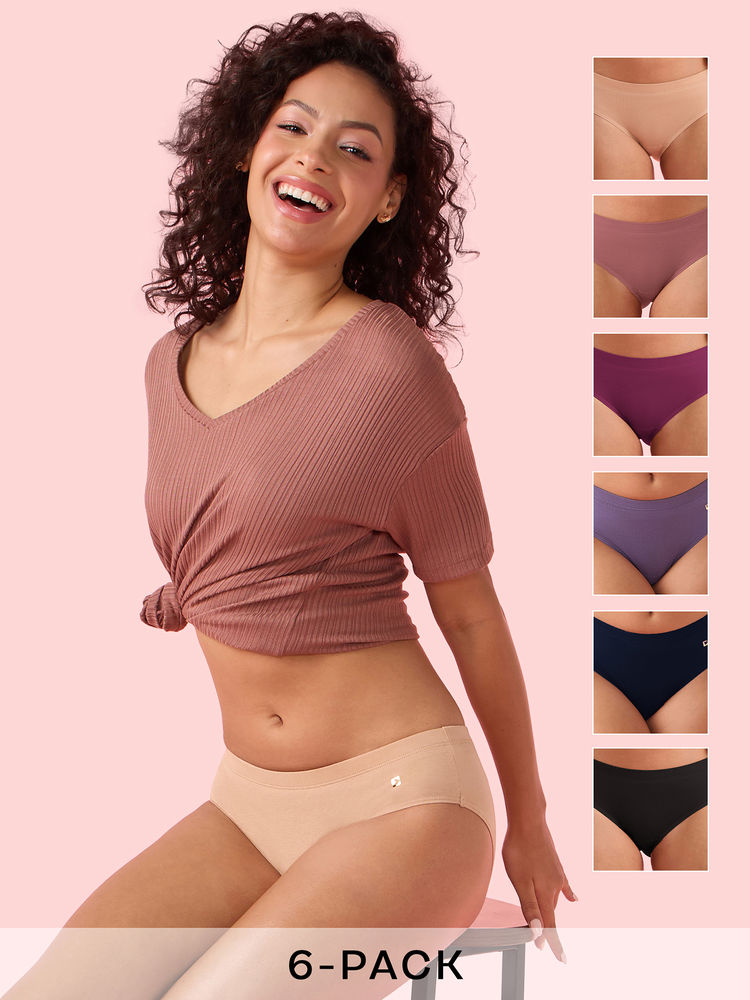 Enamor CR17-Stretch Cotton Antimicrobial & Stain Releas Finish Hipster Panty (Pack of 6)