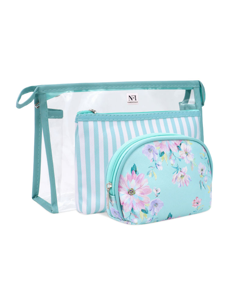 NFI Essentials Flower Print Cosmetic Pouch for Women (Set of 3)