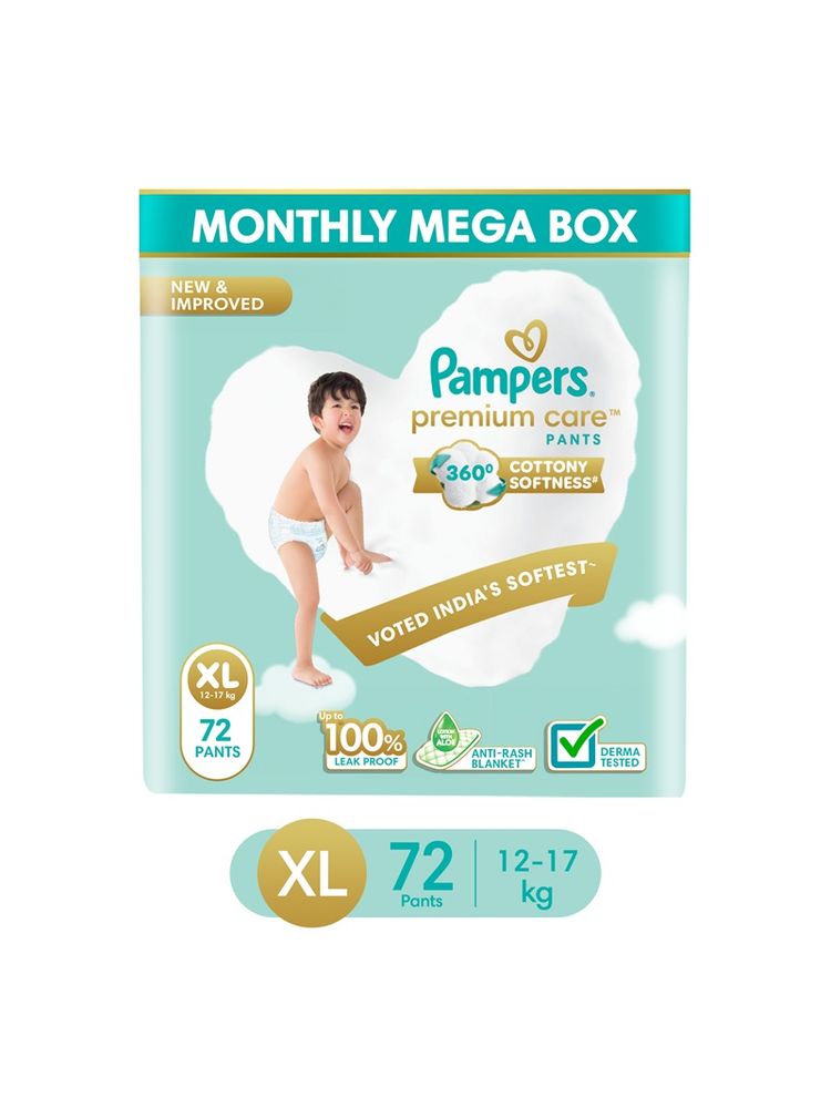 Pampers Premium Care Pants Diapers Monthly Box Pack - XL (Pack of 72)