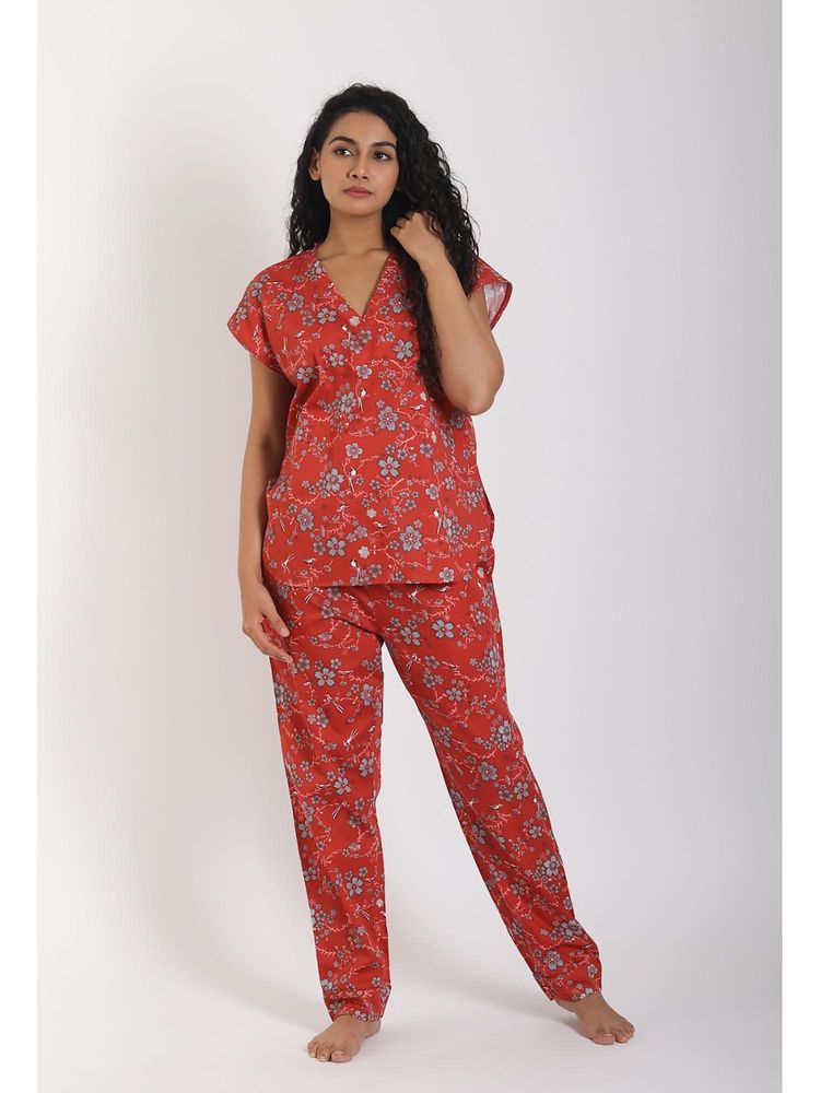 Forty Winks Voguish sakura Red Cotton Pyjama & Top-picture-20