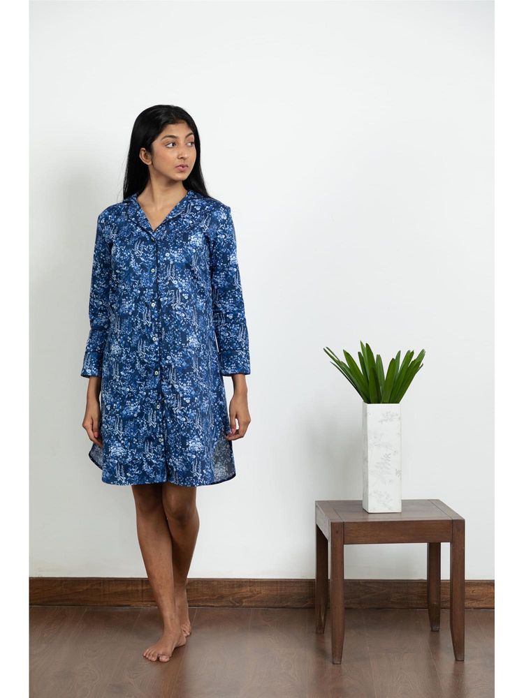 Forty Winks Always Neelima Navy Blue Cotton Sleepshirt-picture-45