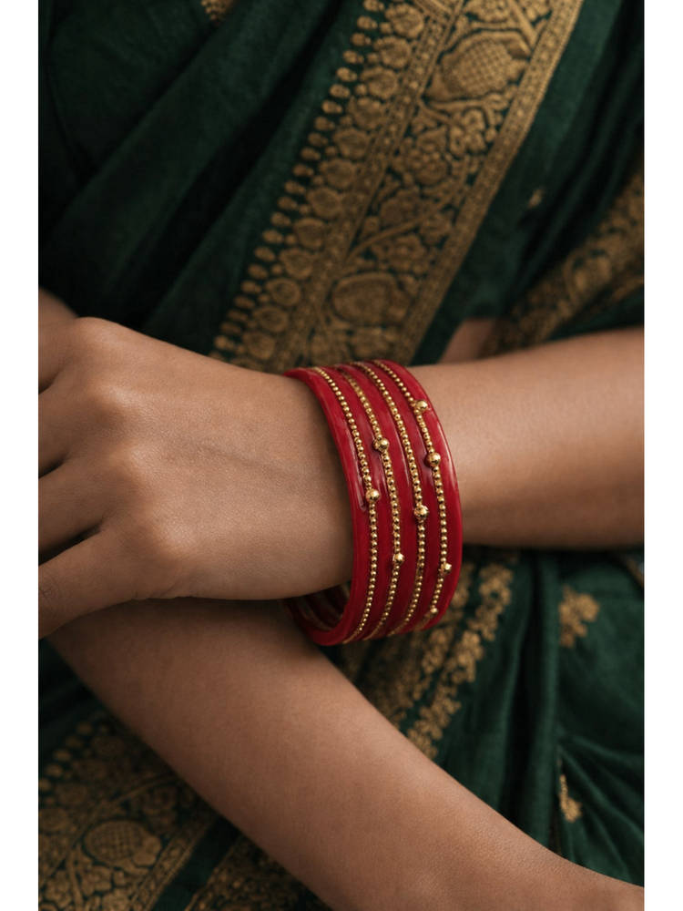 Designbox Red Statement Traditional Bangles (Pack of 4)-picture-12