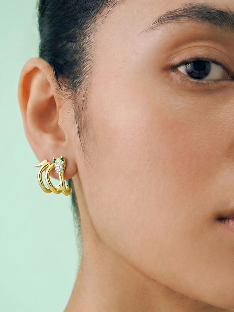 Joker & Witch Serpentina Gold Snake Stud Earrings-picture-49