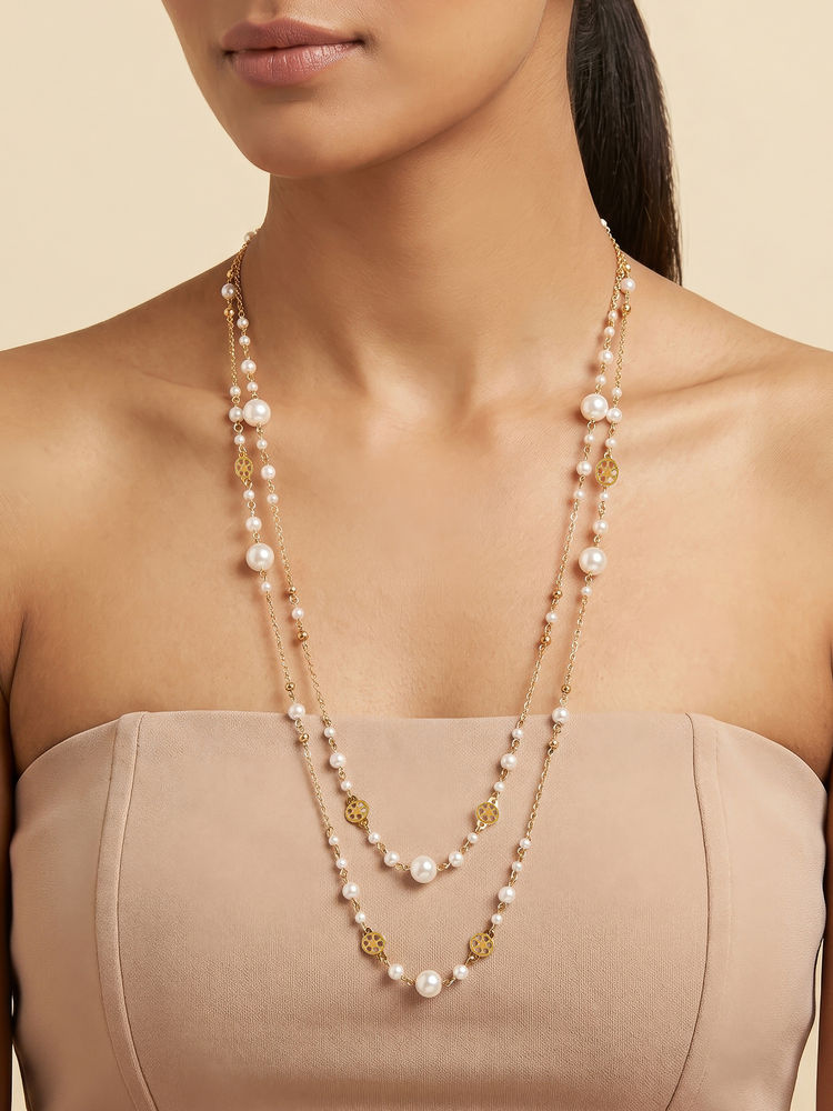 Joker & Witch Pearlora Layered Molten Pearl Gold Adjustable Necklace-picture-40