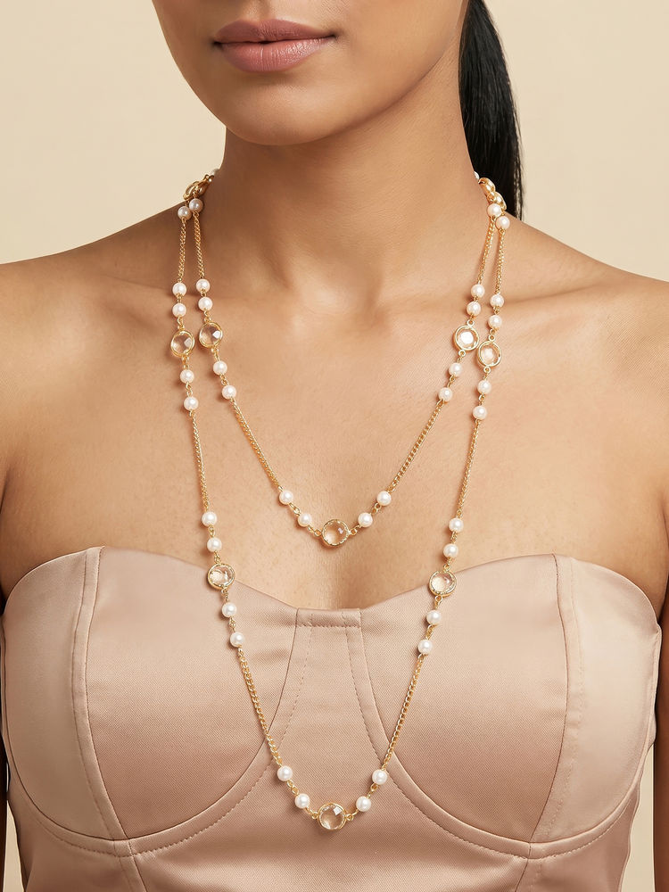 Joker & Witch Akari Layered Molten Pearl Gold Necklace (Pack of 2)-picture-37