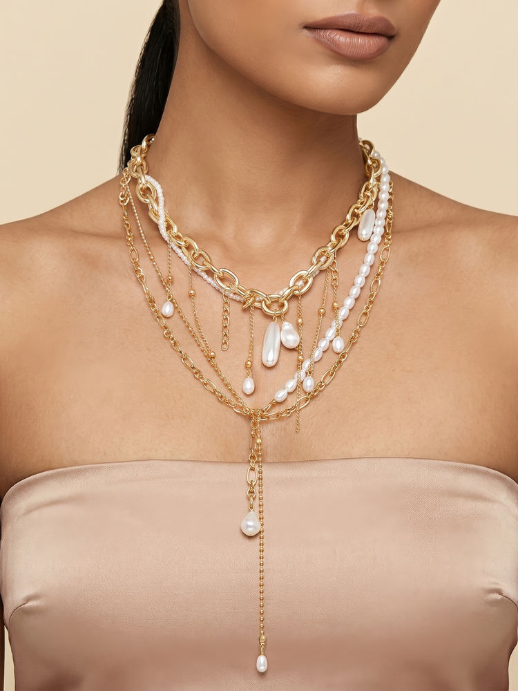 Joker & Witch Aimi Molten Pearl Gold Necklace-picture-46