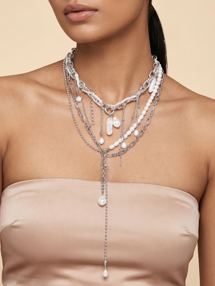 Joker & Witch Aimi Molten Pearl Silver Necklace (Pack of 2)-image-38